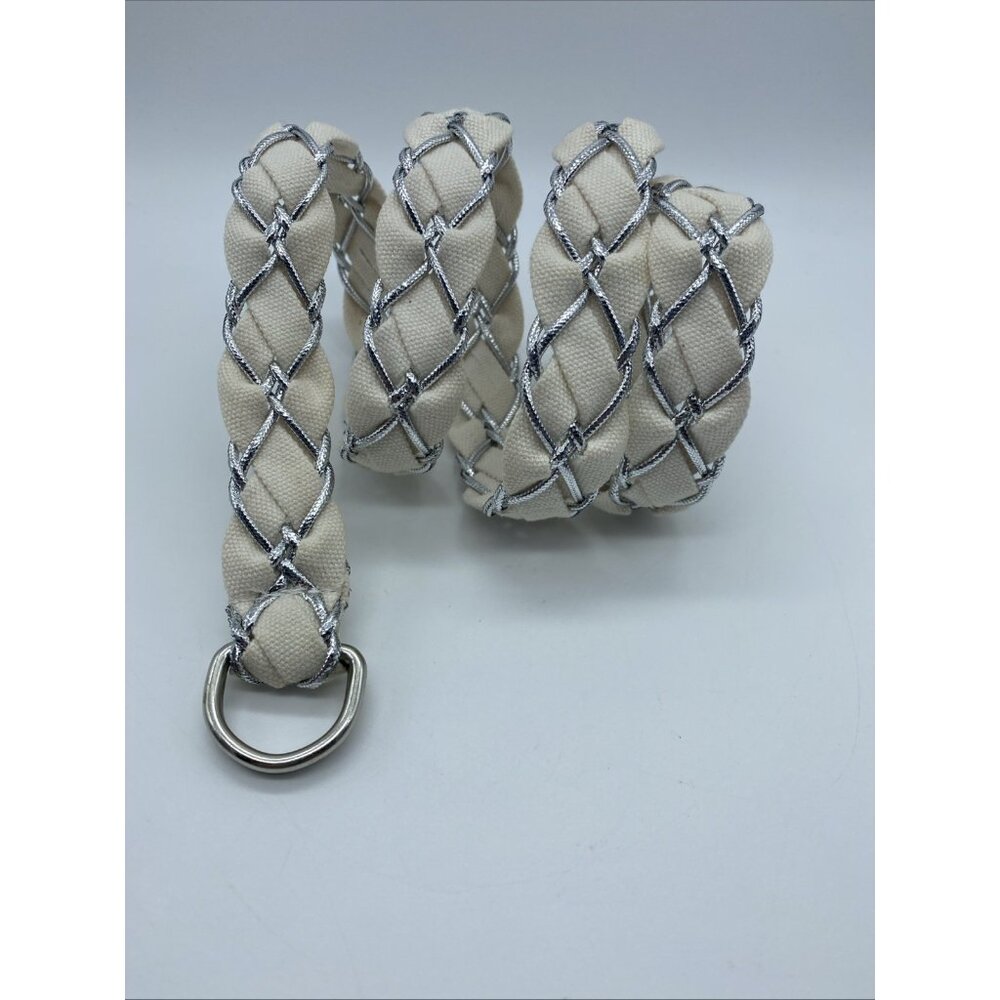 Unbranded White D-Ring Belt w/ Gray Weave – Women’s Size 12 – 42" Length - Picture 2 of 11